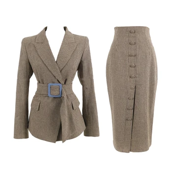 Set female autumn and winter 2019 new fashion Slim temperament lattice suit jacket + high waist temperament skirt set Women
Set female autumn and winter 2019 new fashion Slim temperament lattice suit jacket + high waist temperament skirt set Women