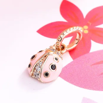 

Authentic 925 Sterling Silver Charm New Lucky Pink Ladybug Creative Pendant Fit Pandora Women Bracelet & Necklace Diy Jewelry