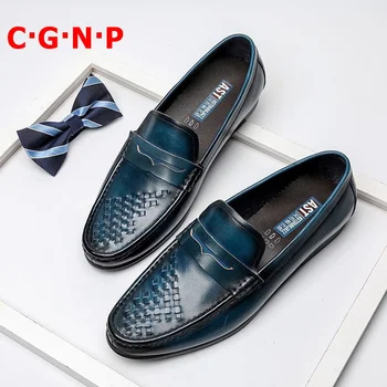 

C·G·N·P Top Cow Leather Men Loafers Soft Genuine Leather Penny Loafers Men Mocasines Hombre Dress Shoes Blue Mens Driving Shoes