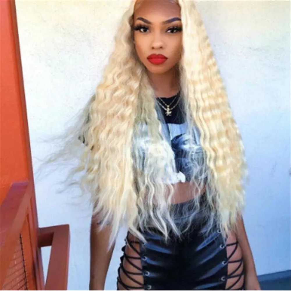 Blonde Durable 613 Full Lace Wig Human Hair Brazilian Remy Hair Water Wave Bleached Konts Glueless Wigs with Baby Hair For Women