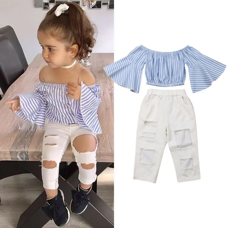 Toddler 2PCS Clothes Set 2019 Kids Baby Girls Summer Clothes Girl Striped Tops+Ripped Denim Pants Clothing Suits
Toddler 2PCS Clothes Set 2019 Kids Baby Girls Summer Clothes Girl Striped Tops+Ripped Denim Pants Clothing Suits