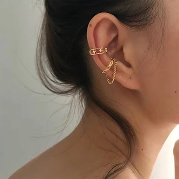 No Piercing Gold Plated Hollow Crystal Star Chain Double Layer Chain Gold Ear Cuffs for Girl Fashion Women's Clip on Earrings
No Piercing Gold Plated Hollow Crystal Star Chain Double Layer Chain Gold Ear Cuffs for Girl Fashion Women's Clip on Earrings