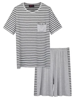 Pajama sets Men Casual Striped Short Sleeve Crew Neck Sleep T-Shirt+Shorts 2pcs Set summer male home nightwear
Pajama sets Men Casual Striped Short Sleeve Crew Neck Sleep T-Shirt+Shorts 2pcs Set summer male home nightwear