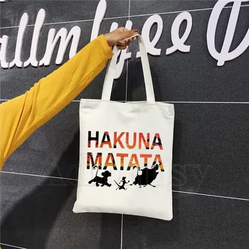 

Hakuna Matata Women Female Foldable Canvas Shoulder Bag Canvas Tote Eco Shopping Bag Canvas Tote Bag Casual HandBag Daily Use