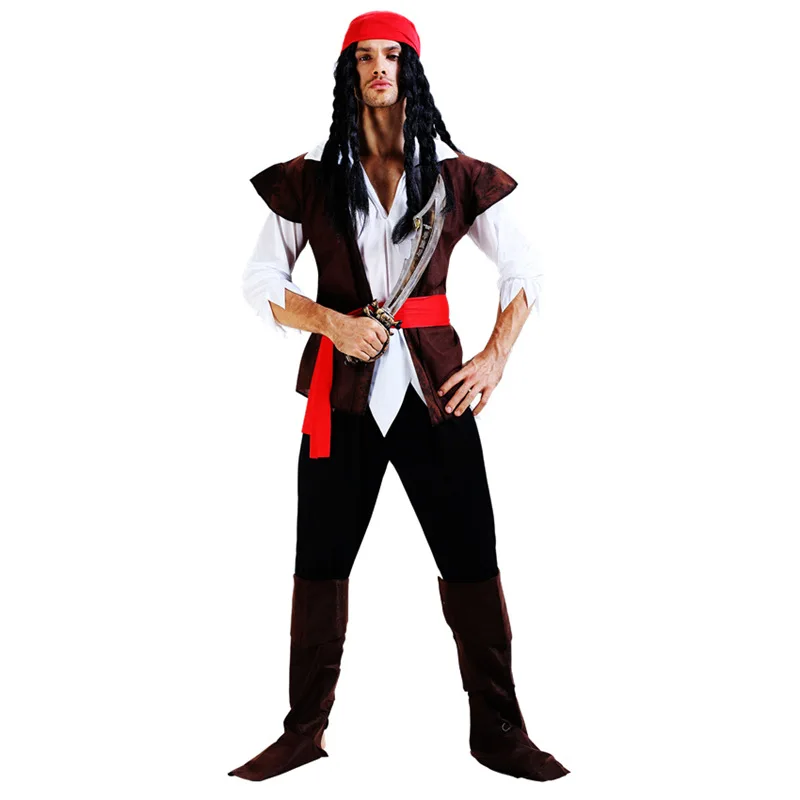 Men Male Black Pirate Cosplay Stage Performance Pirates Costumes Adult Masquerade Party Halloween Christmas Decoration Props |