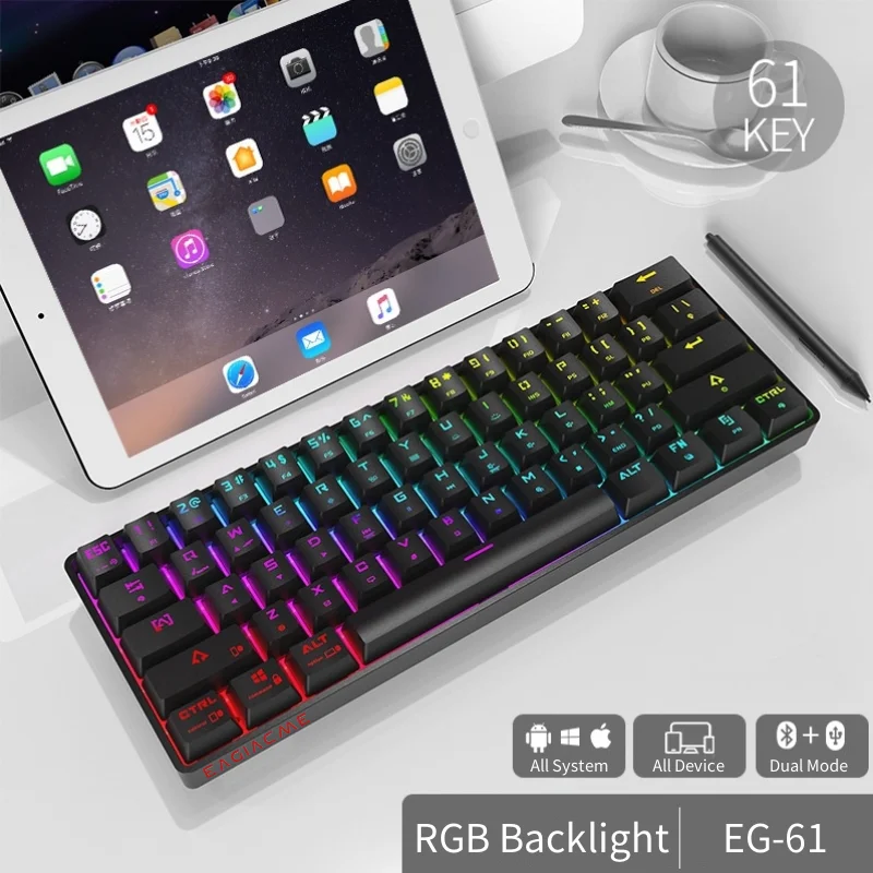 EAGIACME 60% 61Keys Mechanical Gaming Keyboard With RGB Backlight Wired/Bluetooth Wireless Dual Mode Blue/Red/Black/Brown Switch
EAGIACME 60% 61Keys Mechanical Gaming Keyboard With RGB Backlight Wired/Bluetooth Wireless Dual Mode Blue/Red/Black/Brown Switch