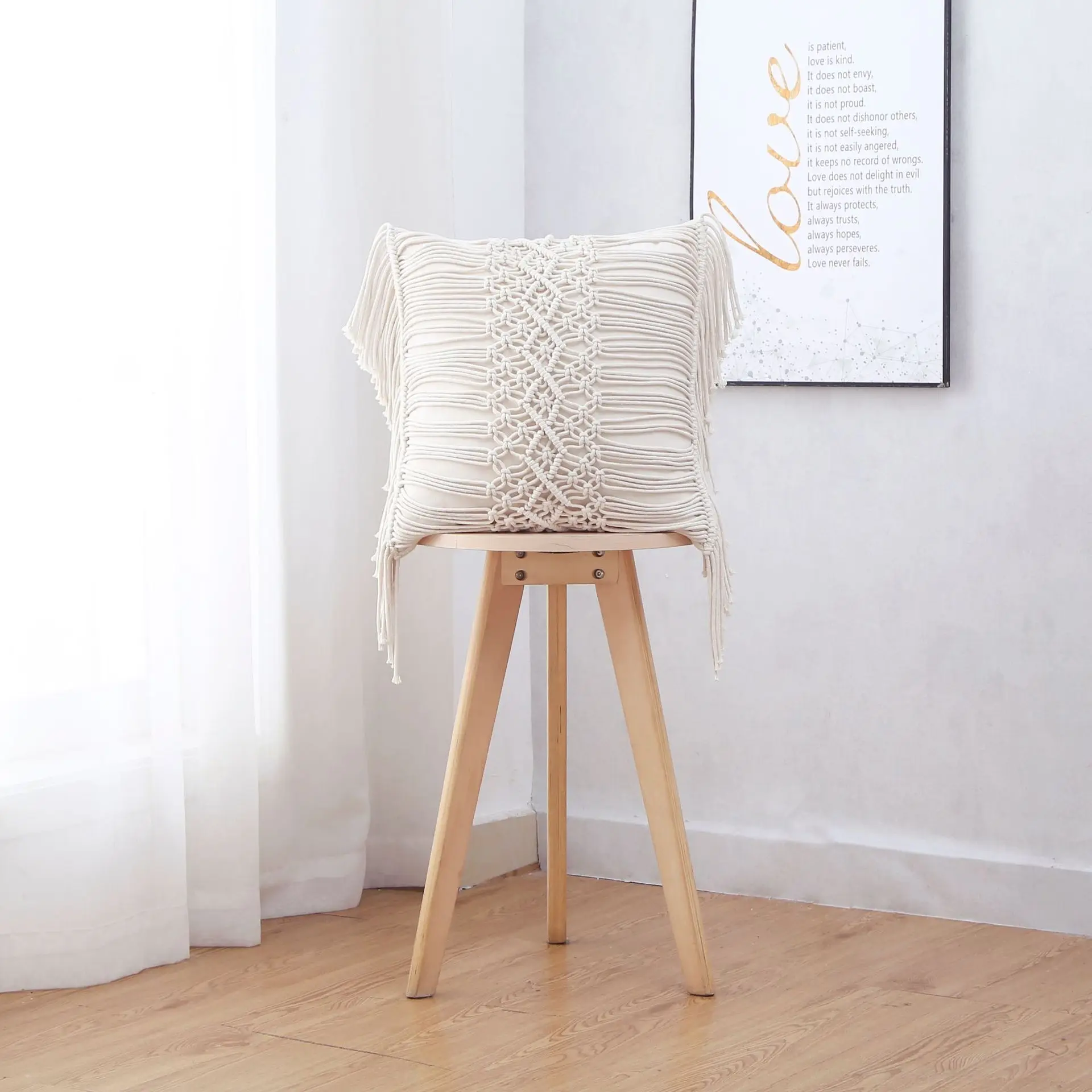 Hand-Woven Geometric Macrame Pillow Cover - Cotton Tassel Cushion 9 H7a0c2200e51640ed8f5e7ac238a2fd25O