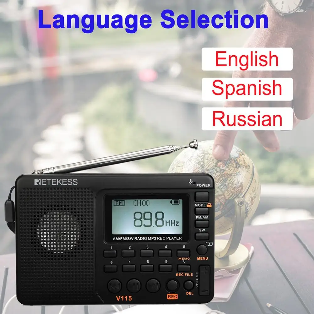 2 шт. RETEKESS V115 FM/AM/SW радио многодиапазонный радиоприемник бас звук MP3 плеер рекордер