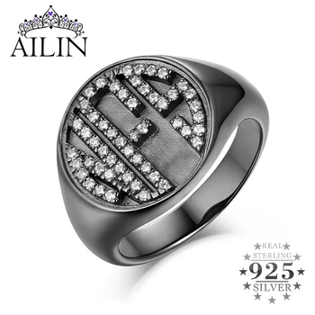 

AILIN 925 Sterling Silver Monogram Initial Ring With Cubic Zirconia Custom 3 Letter Rings Men Hip Hop Jewelry Christams Day Gift