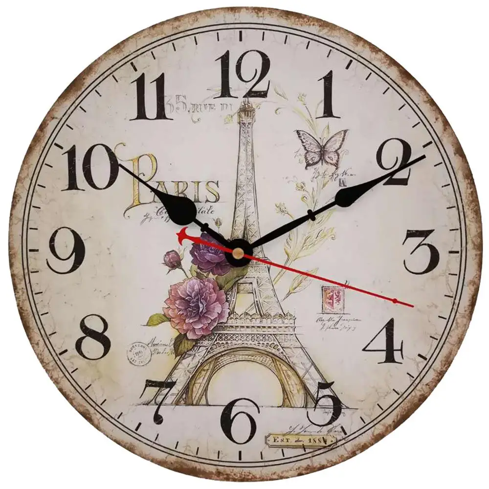 Retro Wooden Wall Clock 30 cm Eiffel Tower Quartz Silent Vintage Rustic Shabby Non -Ticking Quiet Decorative Kitchen Bedroom
Retro Wooden Wall Clock 30 cm Eiffel Tower Quartz Silent Vintage Rustic Shabby Non -Ticking Quiet Decorative Kitchen Bedroom