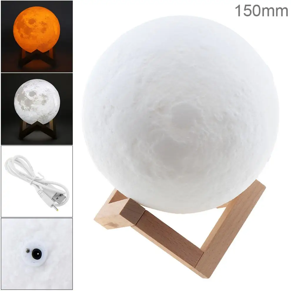 15CM Rechargeable 3D Print Moon Lamp with 2 Color Change Touch Switch Long Press Switch to Adjust Brightness for Gift Home Decor
15CM Rechargeable 3D Print Moon Lamp with 2 Color Change Touch Switch Long Press Switch to Adjust Brightness for Gift Home Decor