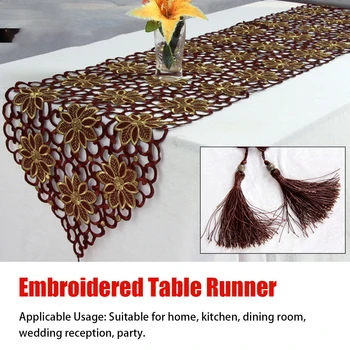 

Rectangle With Tassels Embroidered Table Runners Retro Dustproof Hotel Party Dining Room Wedding Reception For Christmas