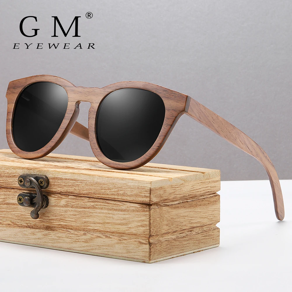 

GM Natural Dark Walnut Wooden Sun glasses for Men Polarized Sunglasses Bamboo UV400 Oculos de sol masculino feminino