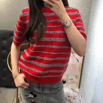 Women's Slim Striped Knit Sweater 2020 Spring Round Neck Short Sleeve Pullover Tops New
Women's Slim Striped Knit Sweater 2020 Spring Round Neck Short Sleeve Pullover Tops New