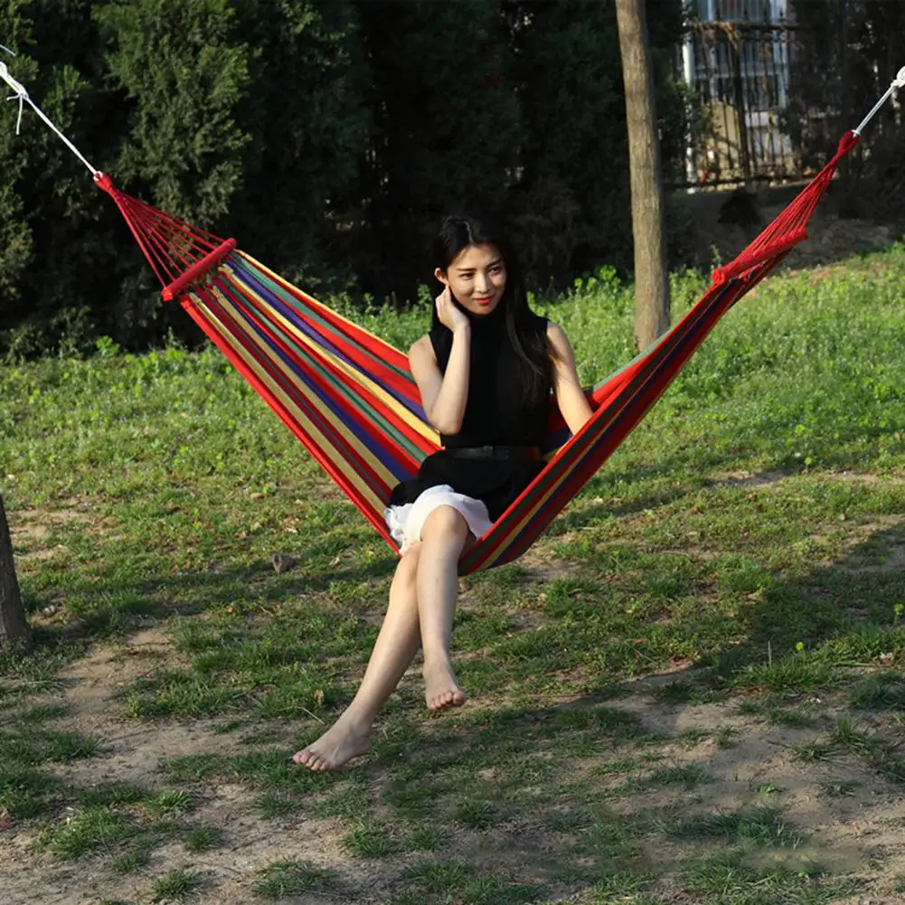 280cm Portable Hammocks Striped Thicken Canvas Hammocks Outdoor camping Garden Hammock Swing Hanging Chair Hangmat Blue Red
280cm Portable Hammocks Striped Thicken Canvas Hammocks Outdoor camping Garden Hammock Swing Hanging Chair Hangmat Blue Red