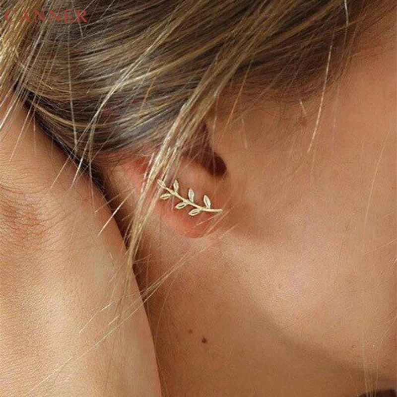 

CANNER Delicate Leaf Stud Earrings for Women Girls Korean 925 Sterling Silver Small Earrings 2019 Gold Mini Earings Jewelry C40