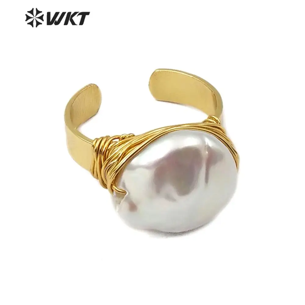 

WT-R340 wholesale 5 pieces natural wire wrapped pearl Ring pole star round teardrop random shape Rings New Design gold Jewelry