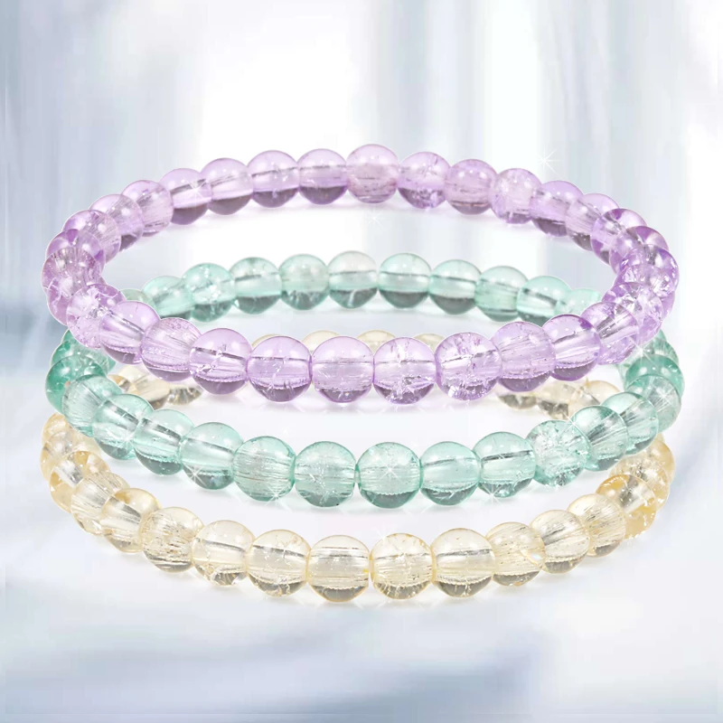 

6mm Snow Cracked Crystal Natural Stone Beaded Bracelets For Women Elastic rope Bangles Couple Faith Gift Yoga Meditation Jewelry