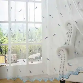 Feather embroidered window screening lace curtains for living room bedroom white sheer tulle curtain custom size wp056#5
Feather embroidered window screening lace curtains for living room bedroom white sheer tulle curtain custom size wp056#5