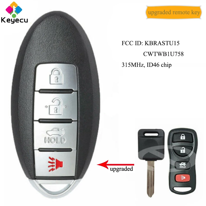KEYECU Upgraded Remote Car Key With 4 Buttons 315MHz - FOB for Nissan Sentra 350Z Armada Altima Maxima FCC: KBRASTU15 CWTWB1U758
KEYECU Upgraded Remote Car Key With 4 Buttons 315MHz - FOB for Nissan Sentra 350Z Armada Altima Maxima FCC: KBRASTU15 CWTWB1U758