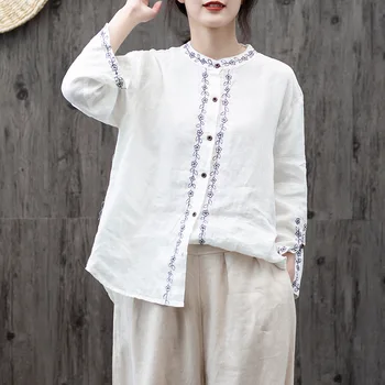 Fashion Design Hand-embroidered Cotton Line Shirt Female 2020 Spring Loose Stand Collar Blouse And Tops For Women Solid Color
Fashion Design Hand-embroidered Cotton Line Shirt Female 2020 Spring Loose Stand Collar Blouse And Tops For Women Solid Color