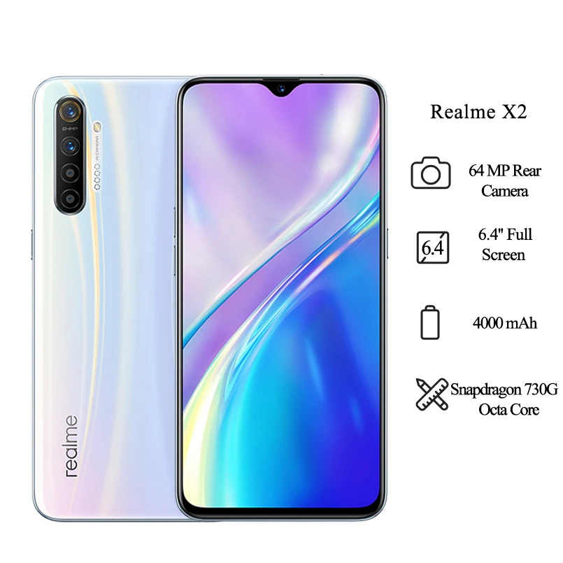 Смартфон Realme X2 6 4 дюйма FHD процессор Snapdragon 730G камера 64 мп аккумулятор 4000 мАч VOOC 30 Вт