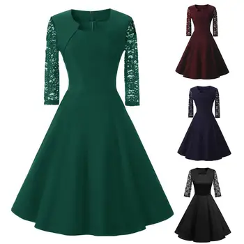 New Spring Fashion Women Solid Color Lace Patchwork 3/4 Sleeve Slim Prom Midi Dress 
New Spring Fashion Women Solid Color Lace Patchwork 3/4 Sleeve Slim Prom Midi Dress