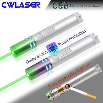

CWLASER High Power 532nm USB Charge Green Laser Flashlight with Cigarette Lighter Function (Silver + Green Head)