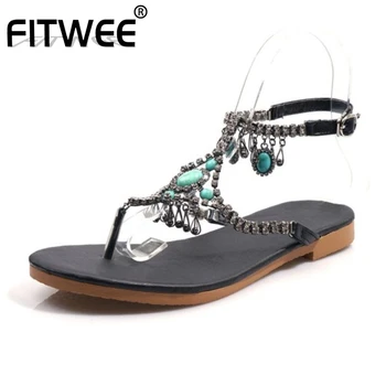 FITWEE Summer Women Sandals Shoes Fashion Beads Crystals Shoes Women Good Quality Flat Heels Metal Buckle Footwear Size 34-43
FITWEE Summer Women Sandals Shoes Fashion Beads Crystals Shoes Women Good Quality Flat Heels Metal Buckle Footwear Size 34-43