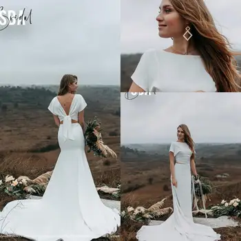 Silk Crepe Boho Wedding Dresses 2021 Modern Jewel Neck Bow With Strap Back Mermaid Country Bride Reception Second Wedding Gown
Silk Crepe Boho Wedding Dresses 2021 Modern Jewel Neck Bow With Strap Back Mermaid Country Bride Reception Second Wedding Gown
