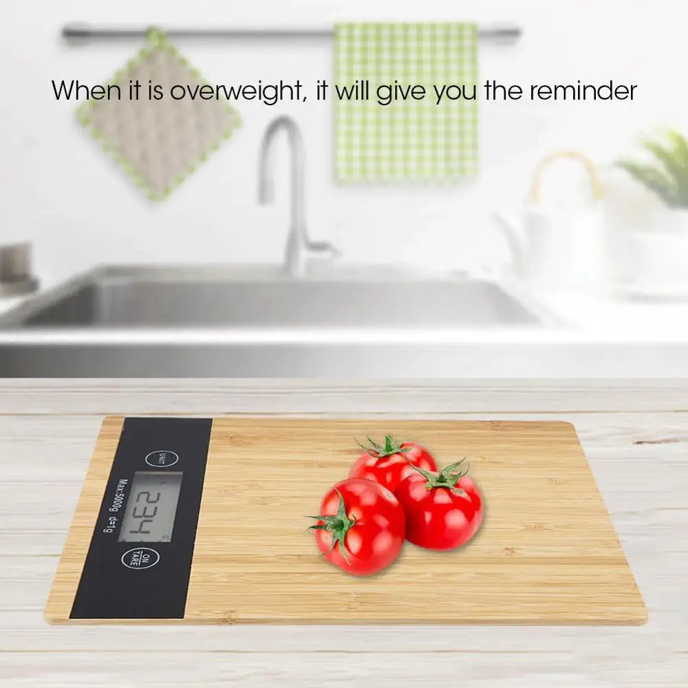 Bamboo LED Display Electric Kitchen Scale Weighing Food Diet Postal Balance Measuring Tool Electronic Scales | Бытовая техника