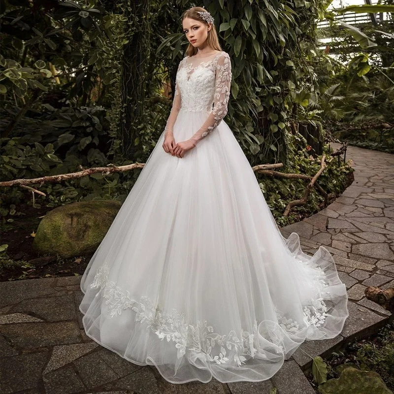 Vestido De Noiva Elegant Wedding Dress O-neck Organza A-line Bridal Dresses Appliques Long Sleeve Bridal Gowns Robe De Mariee
Vestido De Noiva Elegant Wedding Dress O-neck Organza A-line Bridal Dresses Appliques Long Sleeve Bridal Gowns Robe De Mariee
