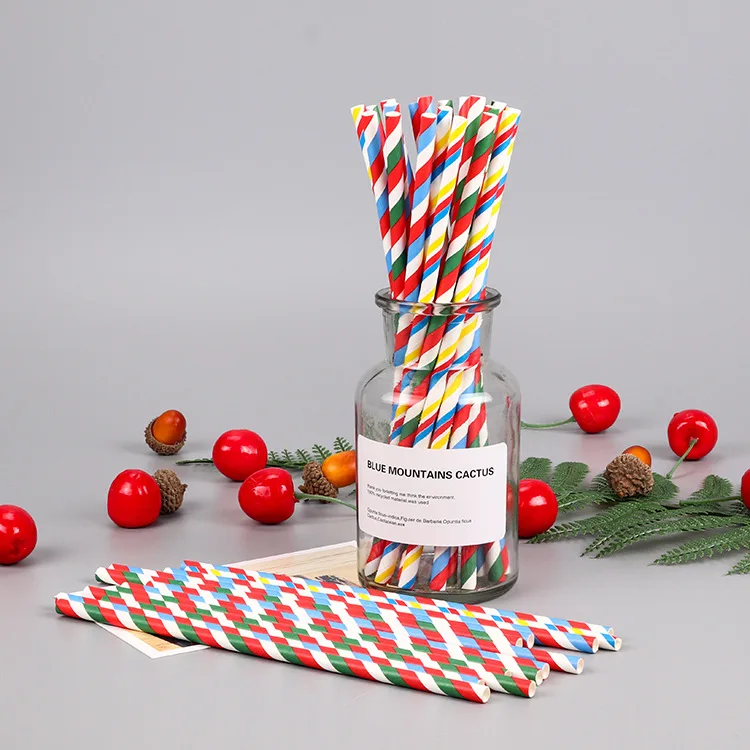 Disposable Biodegradable Paper Straw Creative Color Twill Paper Sucker