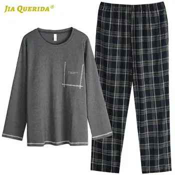 Gray New Soft Long Sleeve Long Pants Sleepwear Fashion Style 100% Cotton Loungewear Man Plaid Printing Crew Neck Pajamas Man
Gray New Soft Long Sleeve Long Pants Sleepwear Fashion Style 100% Cotton Loungewear Man Plaid Printing Crew Neck Pajamas Man