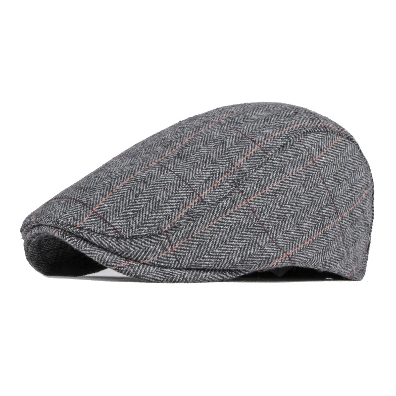 

Spring Autumn Herringbone Beret Cap Men's British Retro Stripe Peaked Hat Middle-Aged And Elderly Elastic Lvy Forward Hat