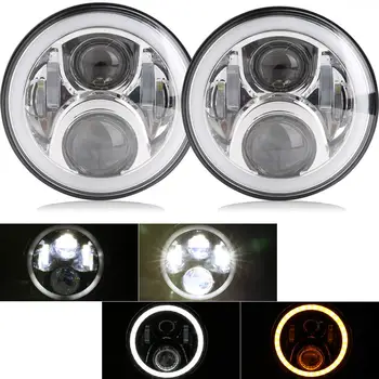 Pair 7 Inch Round LED Headlights High Low Beam White Halo Ring Angel Eyes DRL + Amber Turning Signal Lights for Jeep & Hummer
Pair 7 Inch Round LED Headlights High Low Beam White Halo Ring Angel Eyes DRL + Amber Turning Signal Lights for Jeep & Hummer