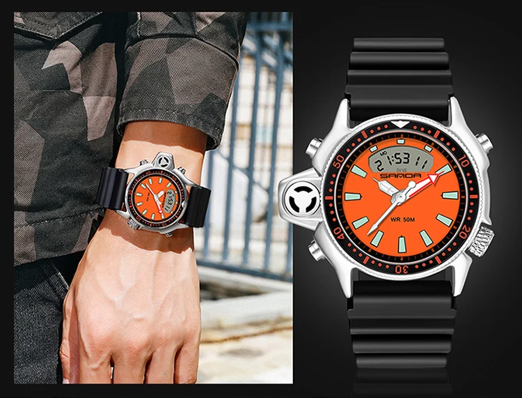 SANDA Fashion Sport Men LED Digital Watches Dual Display Quartz Wristwatch Outdoor Waterproof Military Wristwatches Mens Clock SANDA Fashion Sport Men LED Digital Watches Dual Display Quartz Wristwatch Outdoor Waterproof Military Wristwatches Mens Clock