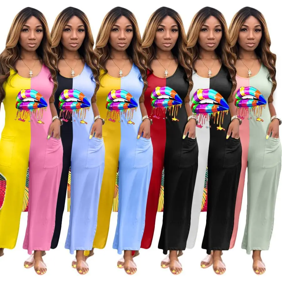 Contrast Color Patchwork Lips Printting Sleeveless Round Neck Women Autumn New Jumpsuit Fashion Casual Wide-Leg Rompers
Contrast Color Patchwork Lips Printting Sleeveless Round Neck Women Autumn New Jumpsuit Fashion Casual Wide-Leg Rompers