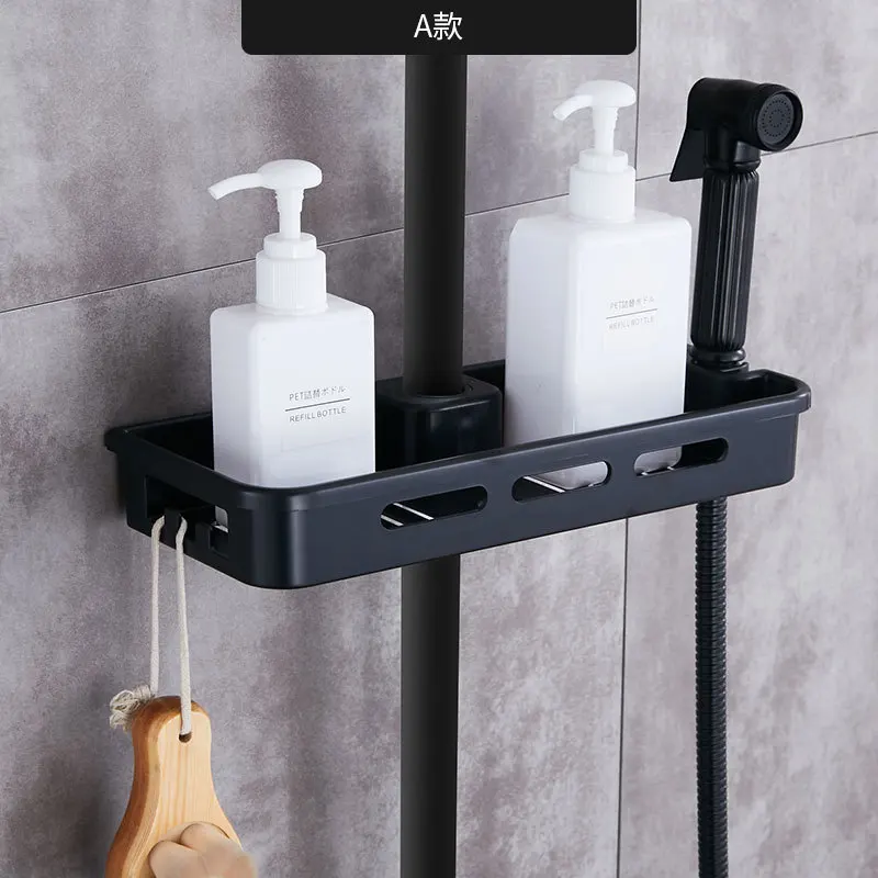 Shower Storage Rack Holder Practical Pole Organizer Black Shampoo Tray Single Tier Bath Shelves With Head | Обустройство дома