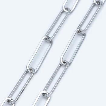

Rhodium plated Brass Chains, Long Oval Link 6x22.5mm, Silver tone Long Cable Necklace Findings (#LK-367-2)/ 1 Meter=3.3 ft