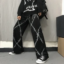 Harajuku Retro Women Pants Thorns Printed Elastic Waist Loose Wide Leg Pants Fashion Streetwear Grunge Dark Casual Pants Unisex 
Harajuku Retro Women Pants Thorns Printed Elastic Waist Loose Wide Leg Pants Fashion Streetwear Grunge Dark Casual Pants Unisex