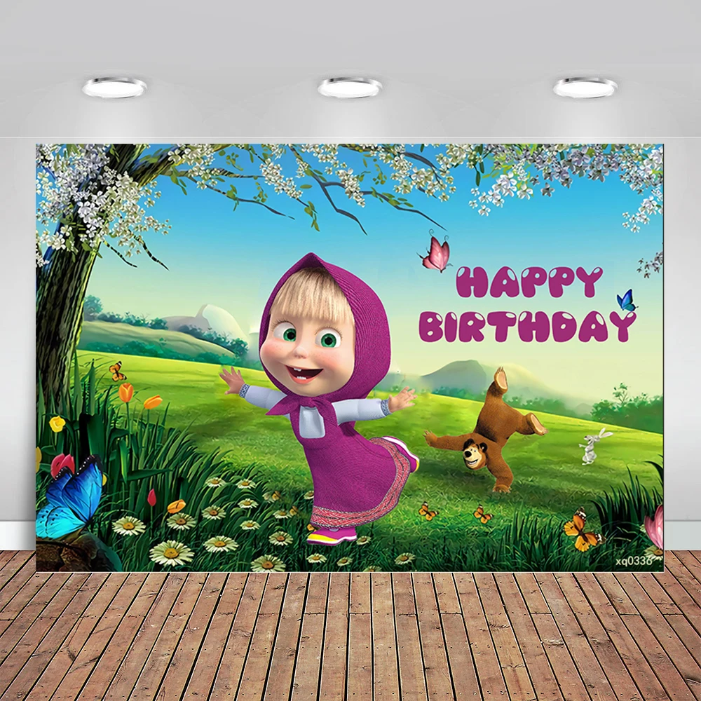 Cartoon Masha and Bear Theme Party Backgrounds Green Grass Flower Butterfly Kids Birthday Photography Backdrop Custom
Cartoon Masha and Bear Theme Party Backgrounds Green Grass Flower Butterfly Kids Birthday Photography Backdrop Custom