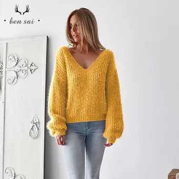 Women Sexy V-neck Knitted Sweaters Ladies Fashion Casual Loose Pullovers Female Comfort Pure Color Lace up High Quality Tops New
Women Sexy V-neck Knitted Sweaters Ladies Fashion Casual Loose Pullovers Female Comfort Pure Color Lace up High Quality Tops New