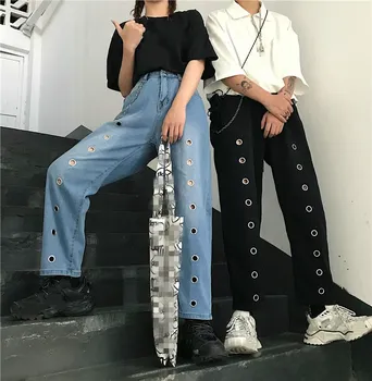 Women Autumn Pockets Zippers Wide Leg Demine Pants Washed Hole Ring Causal Trousers Fashion Harajuku Loose Jeans
Women Autumn Pockets Zippers Wide Leg Demine Pants Washed Hole Ring Causal Trousers Fashion Harajuku Loose Jeans