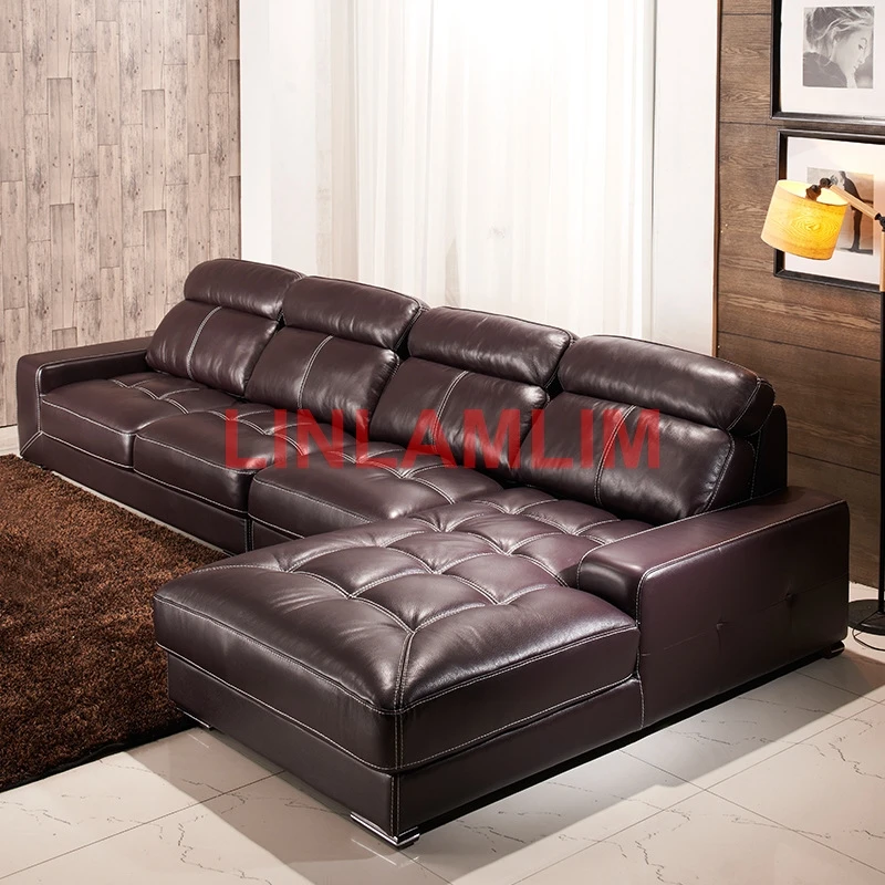 

MANBAS living room Sofa genuine COW leather couch L shape modern corner feather sofa muebles de sala cama puff asiento sala futo