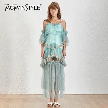 TWOTWINSTYLE Off Shoulder Long Dress Women Embroidery Patchwork Strap High Waist Flare Sleeve Maxi Dresses Female 2020 Fashion
TWOTWINSTYLE Off Shoulder Long Dress Women Embroidery Patchwork Strap High Waist Flare Sleeve Maxi Dresses Female 2020 Fashion