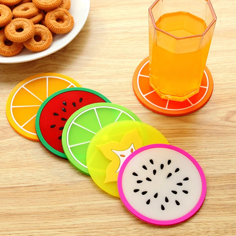 Фото 1PC Fruit Shape Silicone Cup Pad Mat Holder Slip Lemon Orange Watermelon Insulation Table Decoration Tableware Placemat | Дом и сад