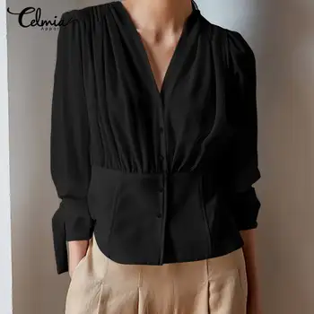 2020 Celmia Women Chiffon Blouses Ladies Lantern Sleeve Deep V-Neck Tunic Tops Casual Solid Shirt Ladies Elegant Blusas Feminina
2020 Celmia Women Chiffon Blouses Ladies Lantern Sleeve Deep V-Neck Tunic Tops Casual Solid Shirt Ladies Elegant Blusas Feminina