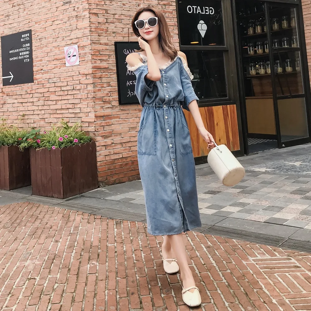 Photo Shoot 2019 Summer New Style Korean-style WOMEN'S Wear Retro Sweet Women's off-Shoulder Waist Hugging Slimming Denim Skirt
Photo Shoot 2019 Summer New Style Korean-style WOMEN'S Wear Retro Sweet Women's off-Shoulder Waist Hugging Slimming Denim Skirt