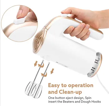 Electric Hand Mixer Handheld Kitchen Dough Blender With 2 Egg Beaters and Dough Hooks
Electric Hand Mixer Handheld Kitchen Dough Blender With 2 Egg Beaters and Dough Hooks